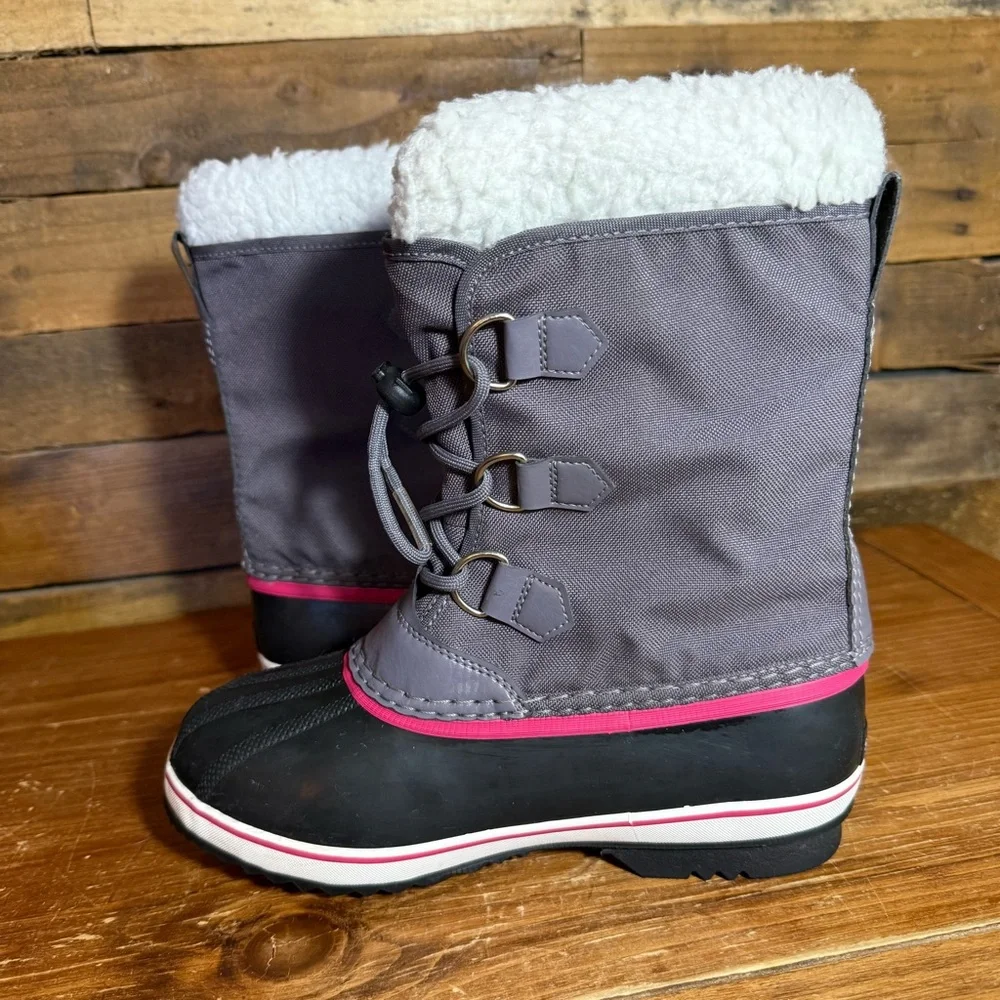 Sorel - Kids‎ Yoot Pac Nylon Gray Pink Winter Boots size 5.